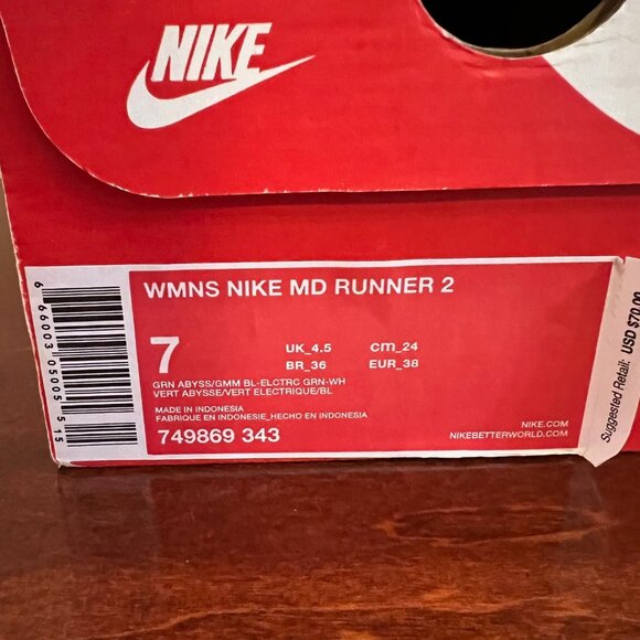 Women's Nike MD Runner 2 Green Abyss/GMM BL-Electric Green - Size 7 - Picture 5 of 7